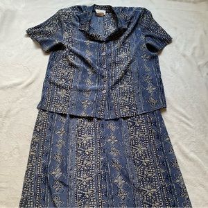 Vintage 80s Tradition Funky Patterned Matching Set Button Up Blouse & Skirt